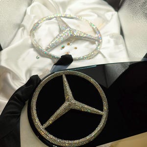 Original OEM | Mercedes Benz G Class Logo 2 Set Front Grille+ Rear Trunk Emblem Batch | with original Preciosa® crystals 1.7mm