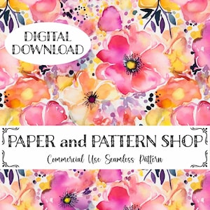 Golden Yellow Pink Floral Watercolor Seamless Pattern,Abstract Floral seamless file,Bright Floral seamless,Summer Watercolor floral seamless
