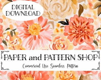 Preppy Fall Floral Seamless Pattern, Fall seamless file, Watercolor Floral seamless, Preppy seamless file, autumn floral seamless,