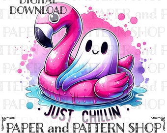 Just Chillin PNG, Summerween png, Cute Summer Ghost png, Sassy Skeleton png, Spooky Halloween sublimation design, Summerween seamless