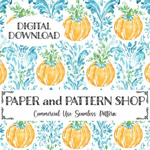 Grandmillennial Pumpkins seamless, Preppy Floral Pumpkins Seamless, Grandmillennial Fall Pumpkins seamless, Watercolor Halloween seamless