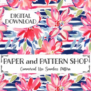 Vateristisches Aquarell-nahtloses mit Blumenmuster, rote, weiße, blaue Blumen-nahtlose Datei, Preppy-Blumen-nahtlos, vierter Juli-Blumen-nahtlos