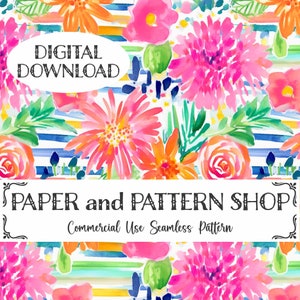 Tropical Floral Watercolor Seamless Pattern, Preppy Floral seamless file, Bright Rainbow Floral seamless,Summer Watercolor floral seamless