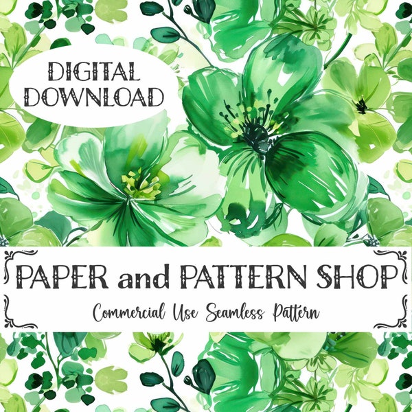 St Patrick's Day Floral Watercolor Seamless Pattern, Preppy Floral seamless file,Green Floral seamless,St Paddy's Watercolor floral seamless