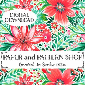 Preppy kerst naadloos bloemmotief, naadloze kerstkaart, naadloze aquarel kerst, naadloze preppy kerstkaart, naadloze rode bloemen