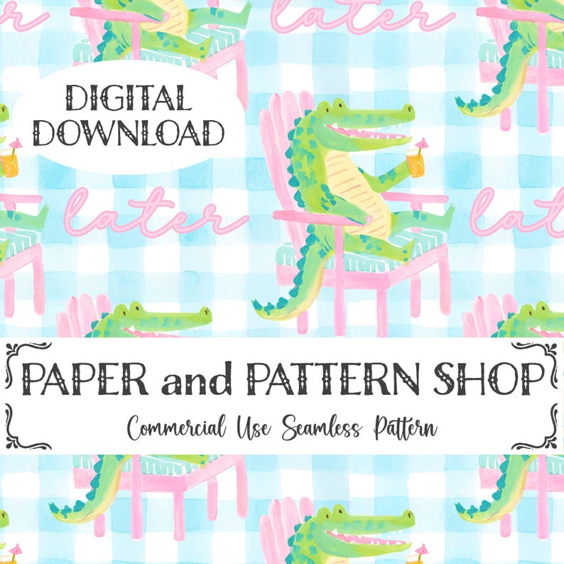 Preppy Summer Later Gator Seamless Pattern, Everyday Southern Gator ...