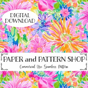 Preppy Summer Watercolor Seamless Pattern, Preppy Floral seamless file, Bright Rainbow Floral seamless,Summer Watercolor floral seamless