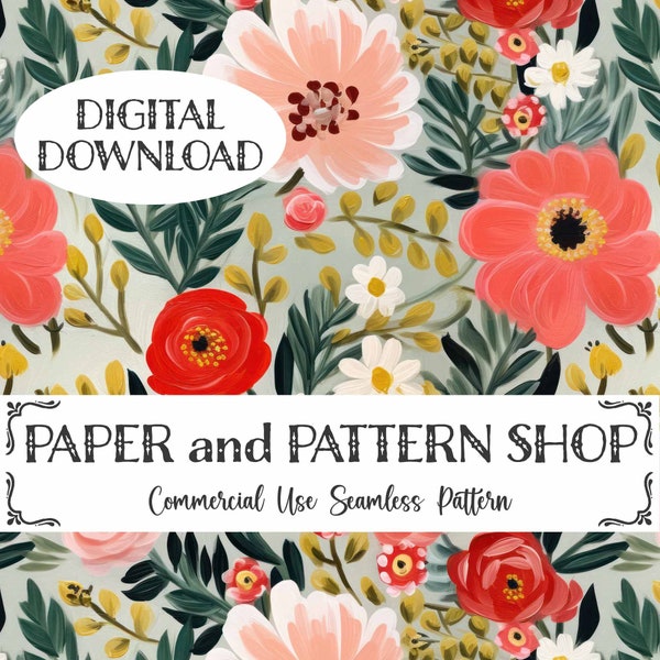 Painted Christmas Floral Seamless Pattern, Floral Christmas seamless file, Christmas  seamless,Floral seamless file, roses seamless file