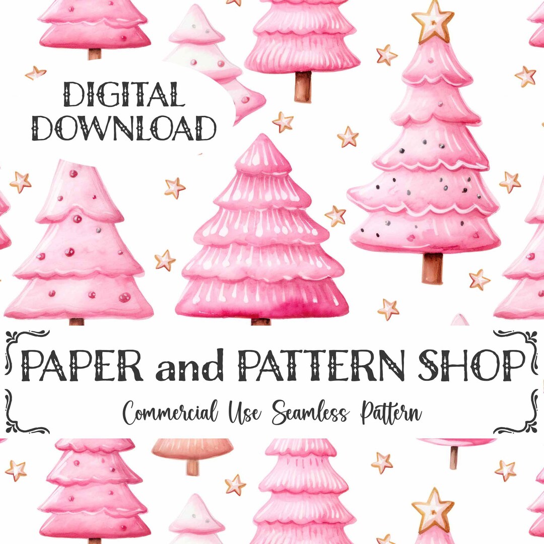 Pink Christmas Tree Cookies Seamless Pattern, Pink Christmas Seamless
