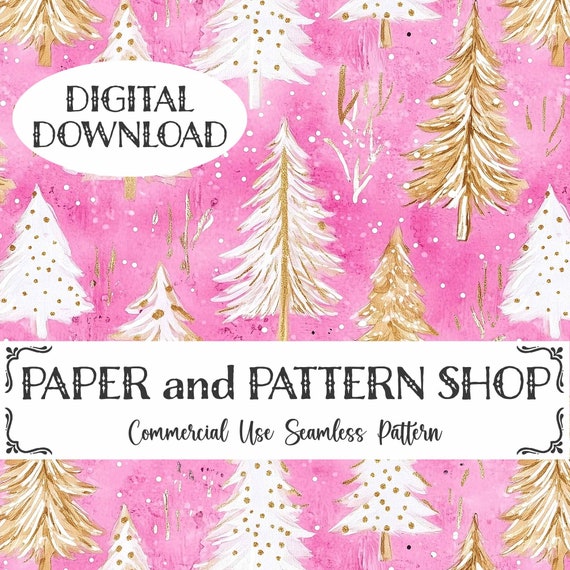 Preppy Christmas Tree Seamless Pattern, Pink Christmas seamless file, Watercolor Christmas seamless, Preppy seamless file, floral seamless