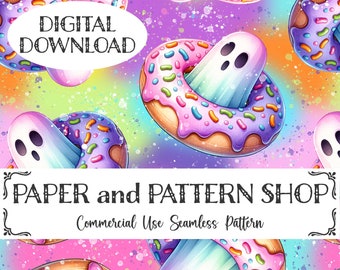 Spooky Summer seamless, Just Chillin Seamless Pattern,Summerween seamless,Cute Ghost seamless,Sarcastic Skeleton seamless file,Donut Disturb