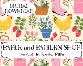 Farm Life Floral Seamless Pattern, Cottagecore Garden seamless, Chicken seamless, Preppy Grandma Core seamless file, Trendy Floral seamless
