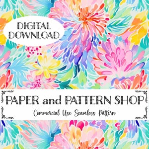 Preppy Summer Watercolor Seamless Pattern, Preppy Floral seamless file, Bright Rainbow Floral seamless,Summer Watercolor floral seamless