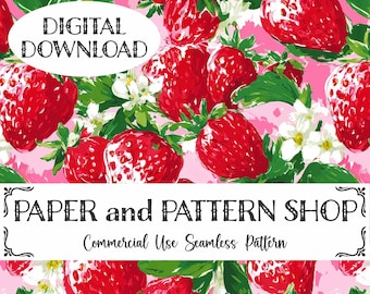 Preppy Summer Watercolor Strawberry Pattern, Preppy Fruit seamless file, Coquette Floral seamless, Summer Berries Watercolor floral seamless