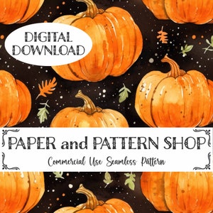 Orange Watercolor Pumpkins Seamless Pattern, Fall Pumpkins seamless file, Preppy Pumpkins seamless,Preppy seamless file,fall floral seamless