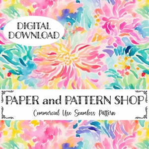 Preppy Summer Watercolor Seamless Pattern, Preppy Floral seamless file, Bright Rainbow Floral seamless,Summer Watercolor floral seamless