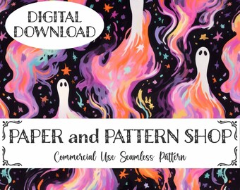 Preppy Ghost Seamless Pattern, Preppy Halloween seamless file, Watercolor Ghost seamless, Preppy seamless file, Pink Halloween seamless file