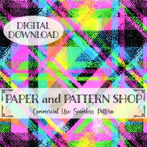 Neon Rainbow Plaid Seamless Pattern, Y2K Sticker Aesthetic seamless file, Alternate Edgy Mall Culture 2000s Trendy Graphics