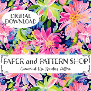 Tropical Summer Watercolor Seamless Pattern, Preppy Floral seamless file, Bright Rainbow Floral seamless,Summer Watercolor floral seamless