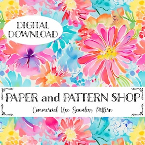Preppy Summer Watercolor Seamless Pattern, Preppy Floral seamless file, Bright Rainbow Floral seamless,Summer Watercolor floral seamless