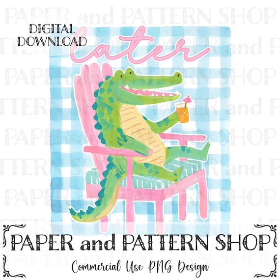 Later Gator PNG, Preppy Souther Gator Png, Coastal Summer PNG, Coquette Gingham Png, Trendy Summer png, Watercolor Crocodile PNG,