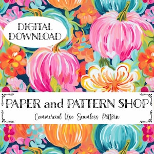 Preppy Floral Pumpkins Seamless Pattern, Fall Pumpkins seamless file, Rainbow Pumpkins seamless, Preppy seamless file, fall floral seamless