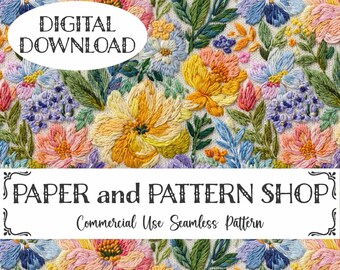 Easter Floral Seamless Pattern, Faux Knit Embroidery Spring Digital Paper, Summer Floral Embroidery, Mother's Day Floral, Digital Download