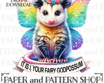 Fairy Godpossum PNG, Funny Fairy Possum PNG, Sarcastic Png, Funny Sublimation Design,Opossum Clipart,Anxiety Shirt,Funny Tshirt Design