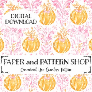 Grandmillennial Pumpkins seamless, Preppy Floral Pumpkins Seamless, Grandmillennial Fall Pumpkins seamless, Watercolor Halloween seamless