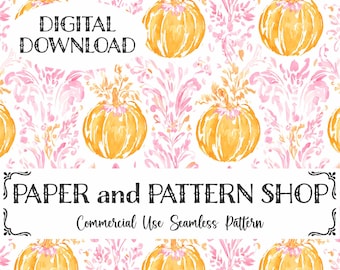 Grandmillennial Pumpkins seamless, Preppy Floral Pumpkins Seamless, Grandmillennial Fall Pumpkins seamless, Watercolor Halloween seamless