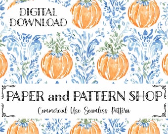 Grandmillennial Pumpkins seamless, Preppy Floral Pumpkins Seamless, Grandmillennial Fall Pumpkins seamless, Watercolor Halloween seamless