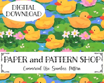 Watercolor Rubber Duckie Seamless Pattern,Painted Yellow Duck pattern, Cute Goose seamless, Digital Paper