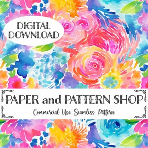 Preppy Summer Watercolor Seamless Pattern, Preppy Floral seamless file, Bright Rainbow Floral seamless,Summer Watercolor floral seamless