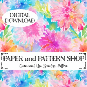Preppy Summer Watercolor Seamless Pattern, Preppy Floral seamless file, Bright Rainbow Floral seamless,Summer Watercolor floral seamless