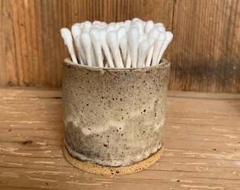 Ceramic Cotton Swab Q-tip Holder, Ceramic Handmade Pottery, Bathroom Counter Dish, Kitchen Decorative Bowl