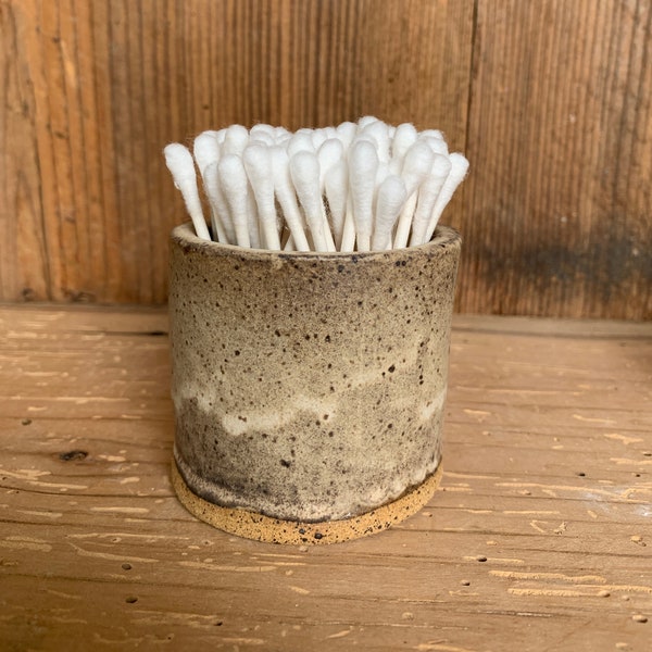 Ceramic Cotton Swab Q-tip Holder, Ceramic Handmade Pottery, Bathroom Counter Dish, Kitchen Decorative Bowl