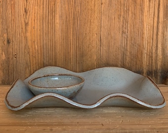 Handcrafted Ceramic Wavy Platter and Bowl Set - Rustic Modern Serving Dish and Pottery Set