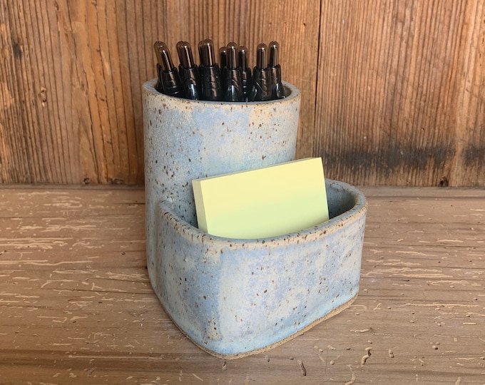 Artisan Ceramic Desk Organizer for Pens and Notes - Ideal Teacher and Office Gift