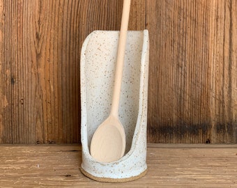 Ceramic Standing Spoon Rest (open), Kitchen Spoon Holder, Utensil Caddy