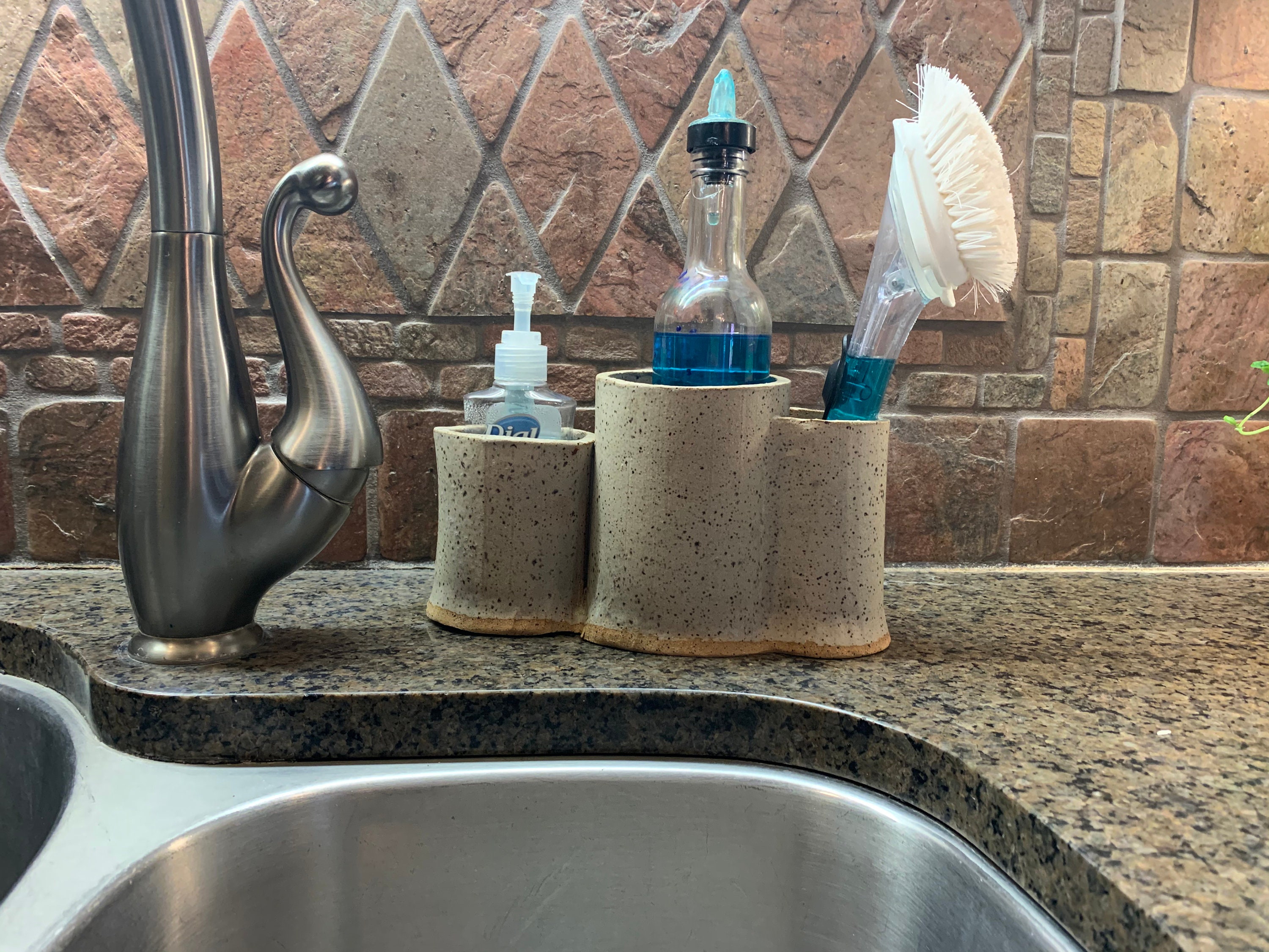 Handmade Ceramic Kitchen Sink Caddy With Glass Bottle Soap and