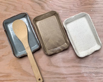 Handcrafted Ceramic Spatula Rest - Rustic Modern Kitchen Utensil Holder, Artisan Pottery