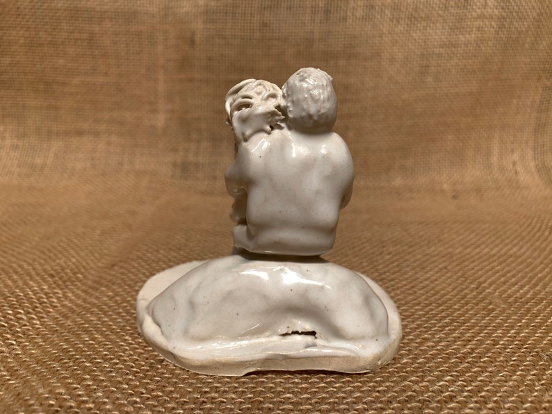 Father and Daughter Ceramic Pottery Figurine Parent and Child Sitting Handmade