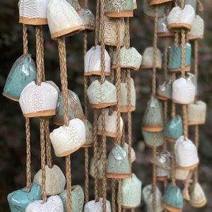 Bell-shaped, handmade ceramic wind chimes