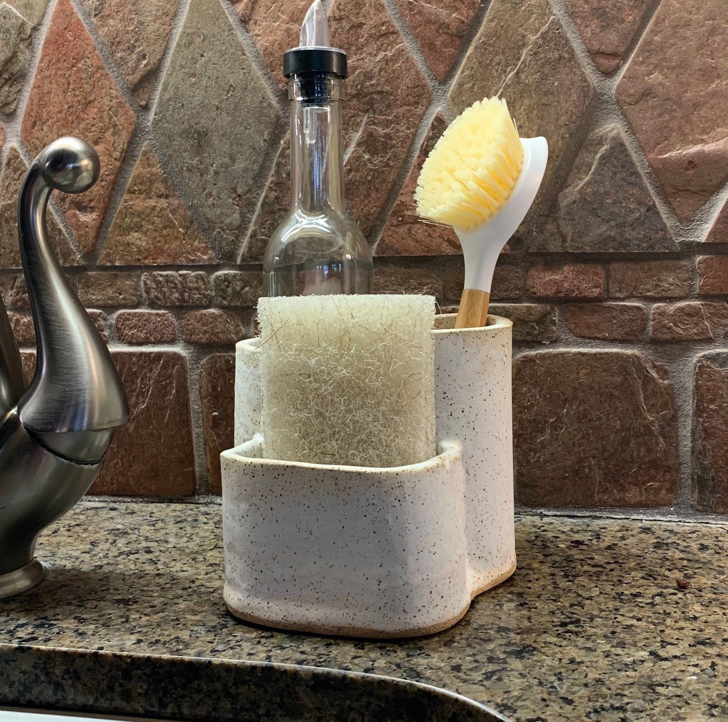 GABROC Yellow Sunflower Sponge Holder – Ceramic Kitchen Sink Caddy & Organizer - View #7
