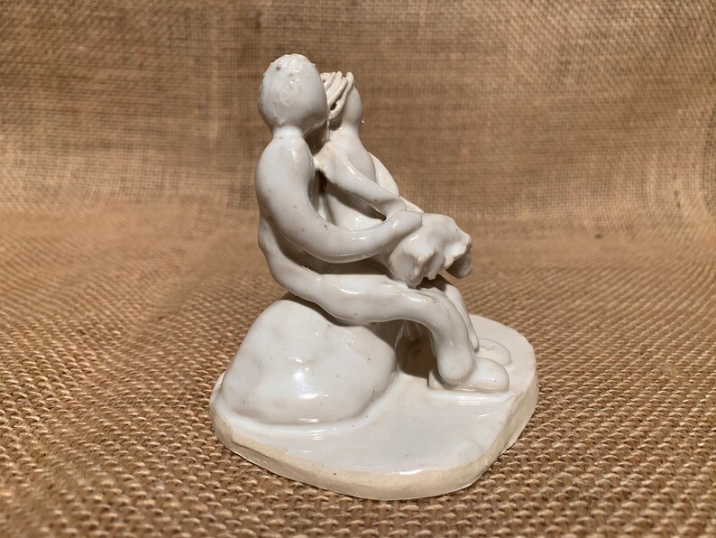 Father and Daughter Ceramic Pottery Figurine Parent and Child Sitting Handmade