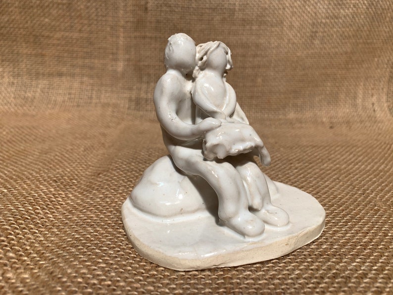 Father and Daughter Ceramic Pottery Figurine Parent and Child Sitting Handmade