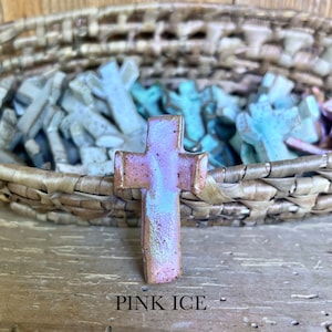 Handmade Ceramic Thumbprint Cross Comforting Prayer Tool, Ideal for Prayer Warriors Pink Ice (gloss)