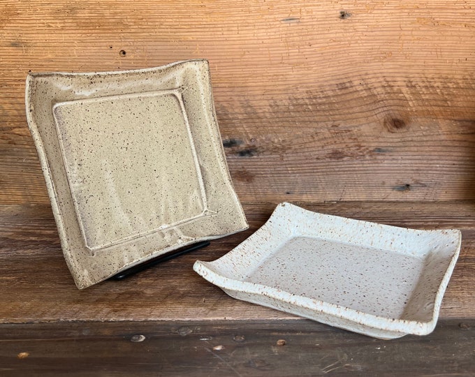 Elegant Handcrafted Square Ceramic Appetizer Platter - Versatile Stoneware Serving Tray