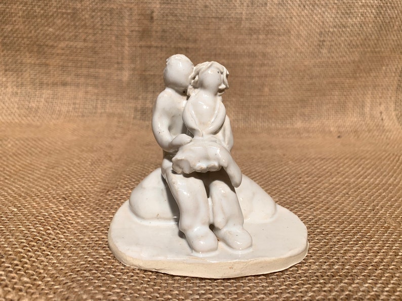Father and Daughter Ceramic Pottery Figurine Parent and Child Sitting Handmade
