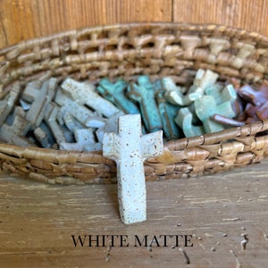 Handmade Ceramic Thumbprint Cross Comforting Prayer Tool, Ideal for Prayer Warriors White Matte